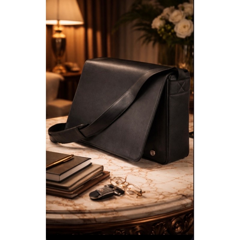 CARTABLE BESACE CUIR NOIR - XXL