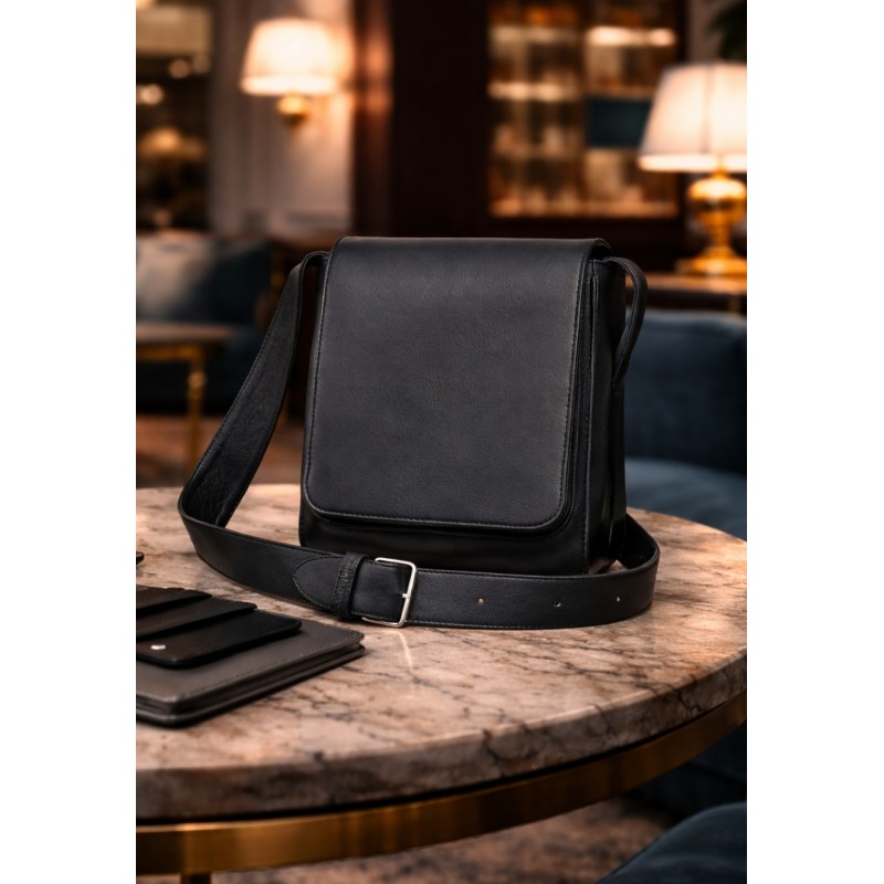 Besace cuir noir Mirhano en cuir véritable pleine fleur