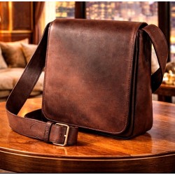 Besace cuir marron Mirhano en cuir véritable pleine fleur