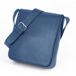 Grande besace cuir bleu - Verticale Modèle L