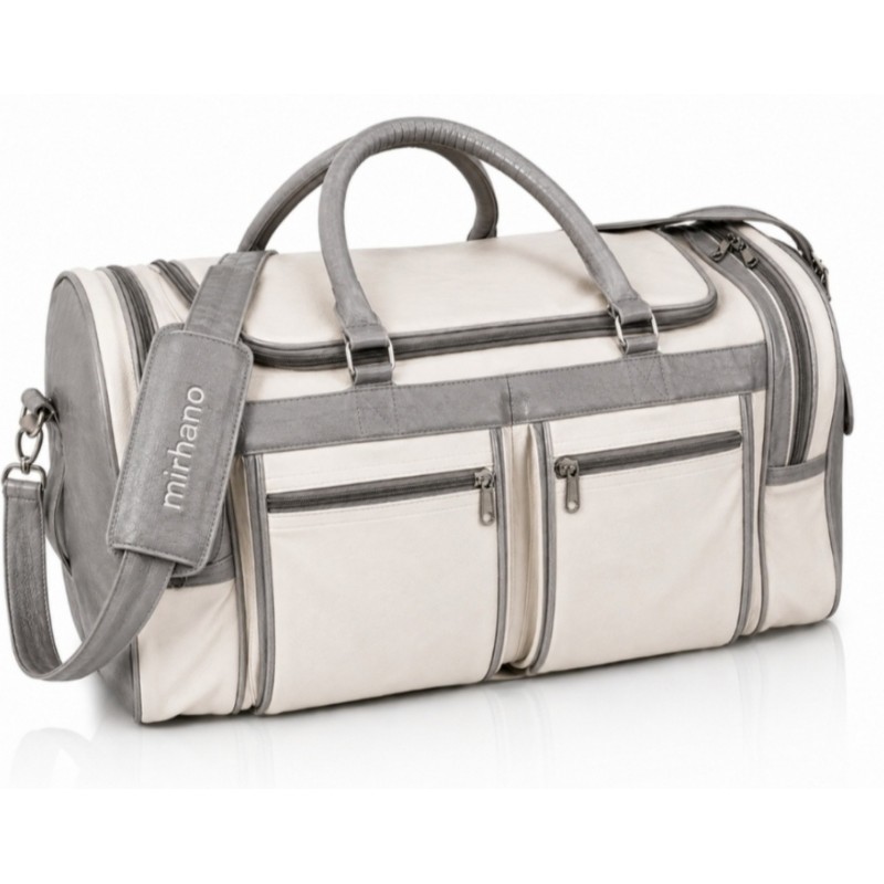Sac de voyage en cuir blanc et gris
